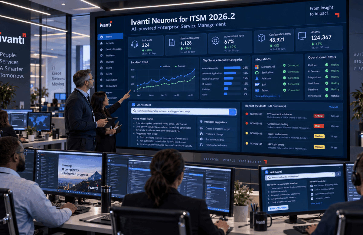 Desarrolladores presentando Ivanti Neurons for ITSM 2026.2